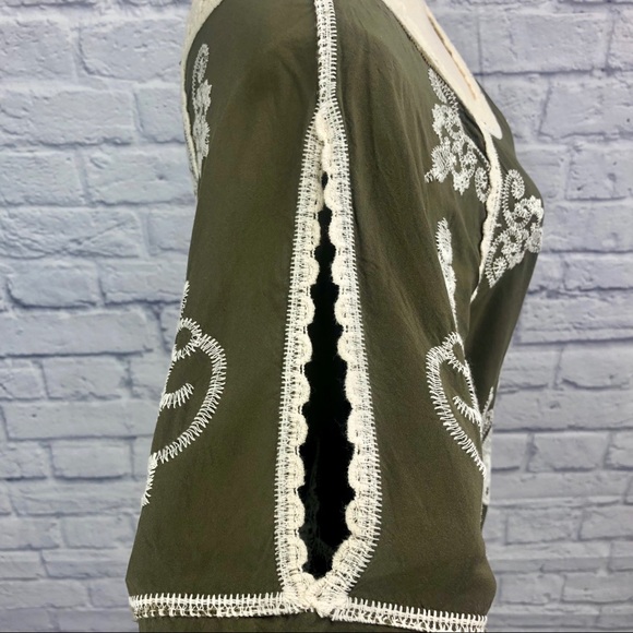 Democracy Embroidered Crochet Top in Olive Green - Picture 8 of 16